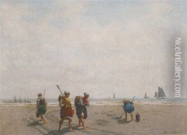 Fischerfrauen Am Strand Oil Painting - Theodore Frederic de Salmon