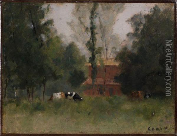 Italie, Vaches Au Paturage Oil Painting - Jean-Baptiste-Camille Corot