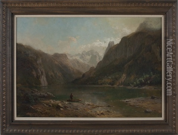 Mountain Lake, Glacier Park, Montana Oil Painting - Hermann Fuechsel
