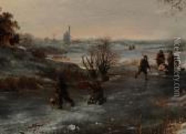 Eisvergnugen In Einer Hollandischen Landschaft Oil Painting - Frederik Marianus Kruseman