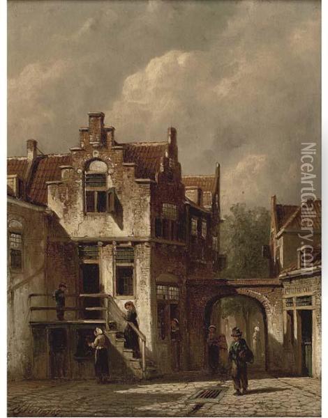 A Continental Street Scene Oil Painting - Pieter Gerard Vertin