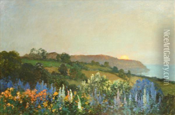 Sunset Over The Headland Oil Painting - Thomas E. Mostyn