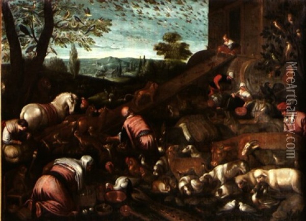 Les Animaux Entrant Dans L'arche De Noe Oil Painting - Jacopo dal Ponte Bassano