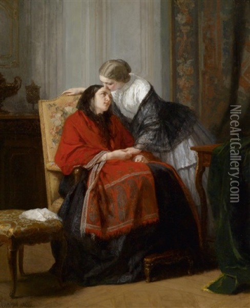 Der Besuch Oil Painting - Jean-Baptiste Jules Trayer
