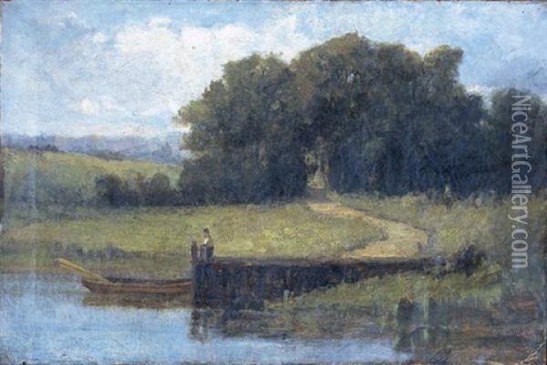 Figure On A Pier At Edge Of Lake Oil Painting - Edward Bannister
