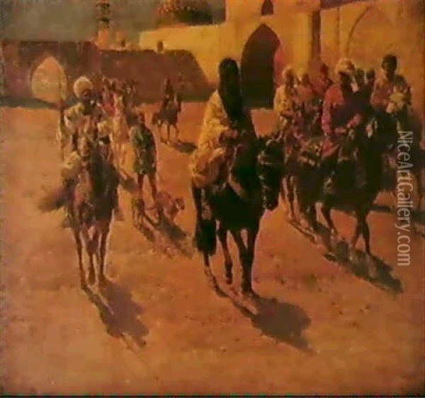 Oriental Riders Oil Painting - Franz Roubaud