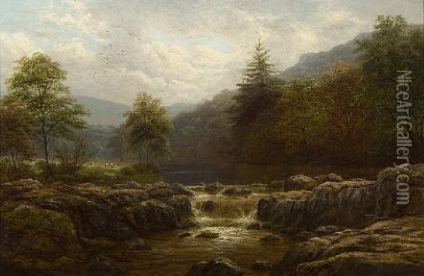 On The Llugwy, Betws-y-coed, North Wales Oil Painting - Alfred Augustus Glendening Sr.