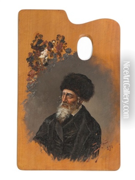 A Palette With Portrait Oil Painting - Maurycy Trebacz