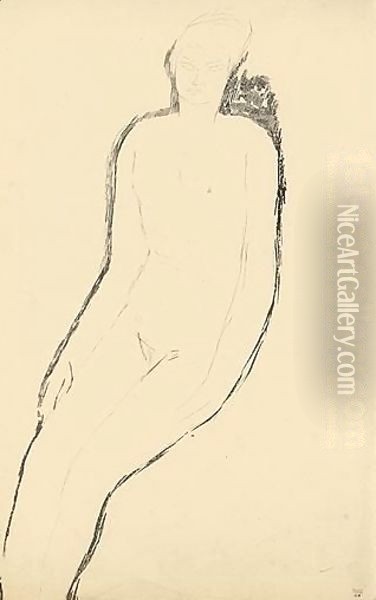 Nu Assis, De Trois-Quarts, Bras Le Long Du Corps Oil Painting - Amedeo Modigliani