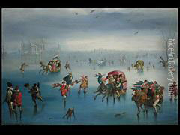 Eisvergnugen Oil Painting - Adam van Breen