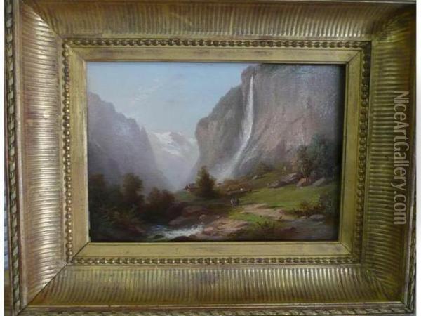 Paysage A La Cascade Oil Painting - Ferdinand Sommer