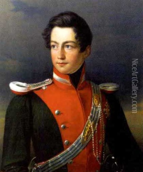 Portrait Eines Jungen Offiziers Oil Painting - Johann Heinrich Richter