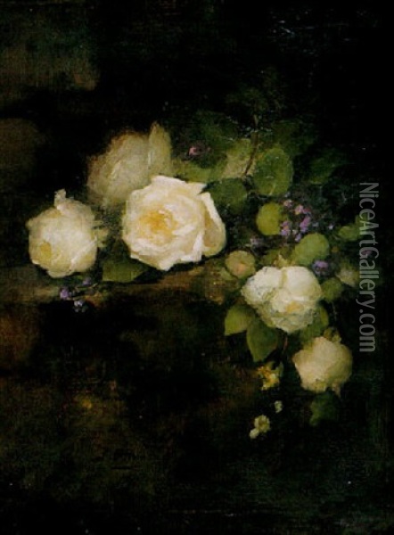 Roses And Violets Oil Painting - Louise Ellen Perman