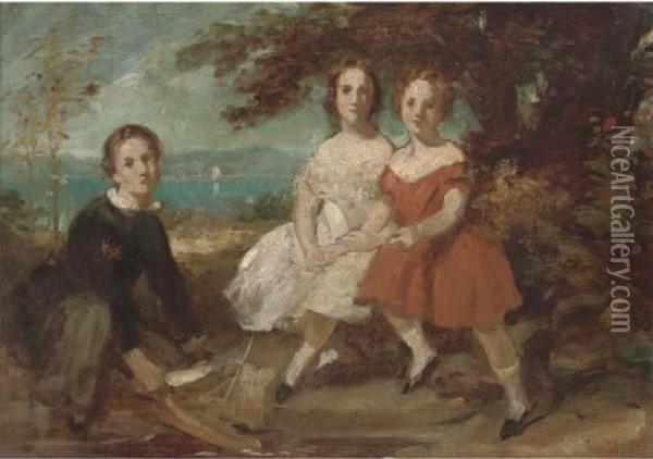 A Group Portrait Of Three Children Oil Painting - Daniel Maclise