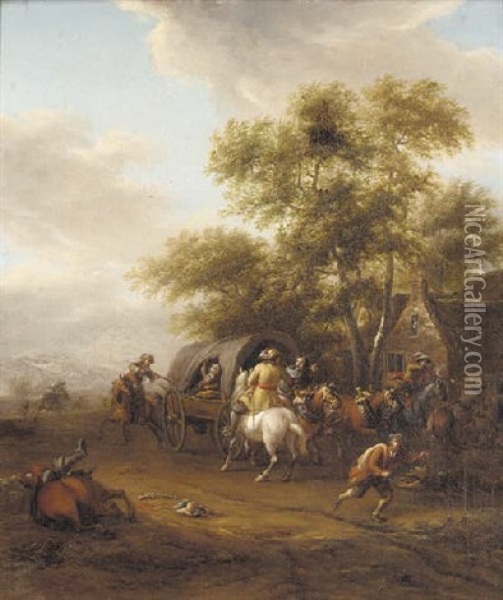 A Highway Robbery By A Cottage Oil Painting - Cornelisz van Essen