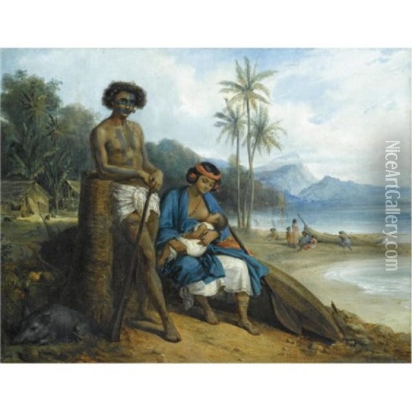 Noukahiriens Dans L'ile D'otaiti Oil Painting - Alexandre Marie Colin