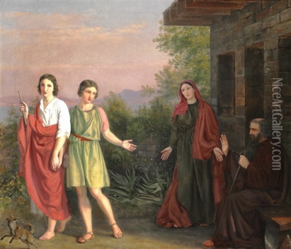Young Tobias Saying Farewell To His Blind Father Oil Painting - Dankvart-Christian-Magnus Dreyer