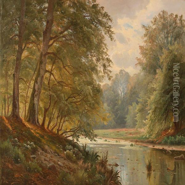 Stream In An Autunm Forest Oil Painting - Niels Hansen-Jacobsen