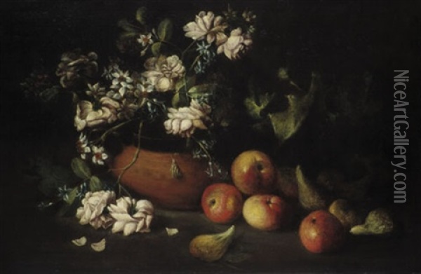 Fruchte- Und Blumenstilleben Oil Painting - Tommaso Realfonso