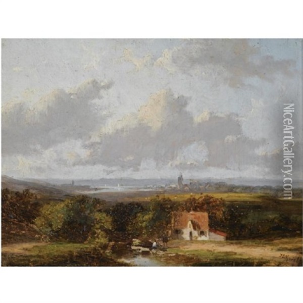 A Panoramic Landscape Oil Painting - Jan Evert Morel the Younger