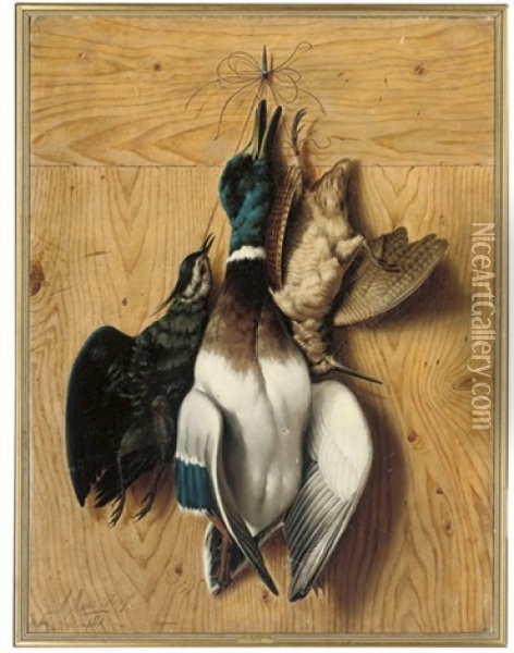 Hanging Game Birds Oil Painting - Michelangelo Meucci