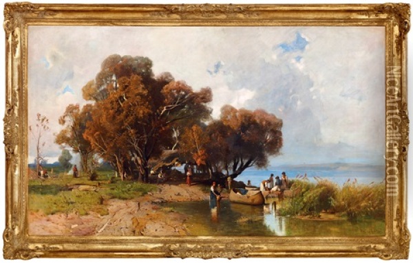Fisherman's Hut By Lake Balaton Oil Painting - Antal Berkes