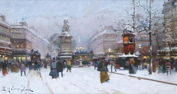 Paris, La Place De La Republique Sous La Neige Oil Painting - Eugene Galien-Laloue