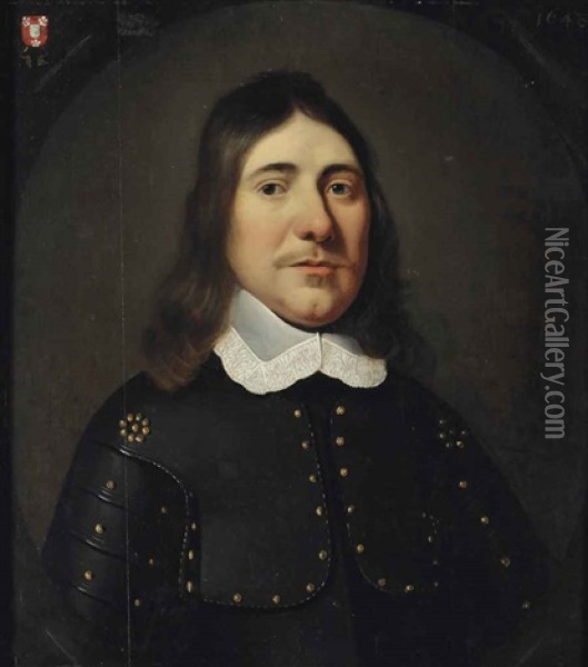 Portrait Of A Gentleman, Bust-length, In Armour With A White Lace Collar, In A Painted Cartouche Oil Painting - Eva van Marle