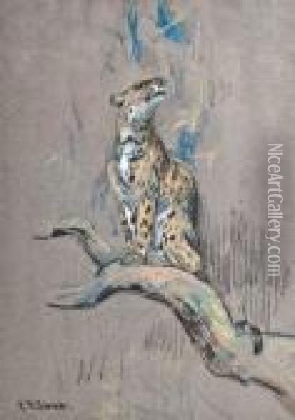 Study Of A Leopard Oil Painting - Cuthbert Edmund Swan