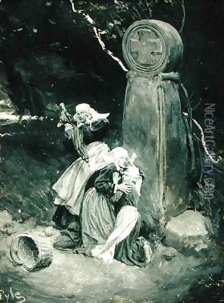 Breton Peasants at a Wayside Cross, from The Pardon of St. Anne dAuray by William Perry Northrup, published in Scribners Magazine, September 1901 Oil Painting - Howard Pyle
