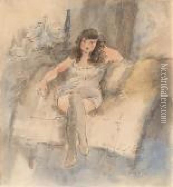 Femme Assis Dans Un Interieur Oil Painting - Jules Pascin