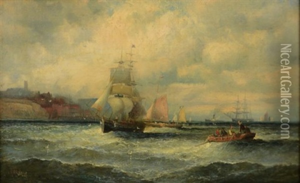 Ships Sailing In Harbor Oil Painting - Charles Thornley