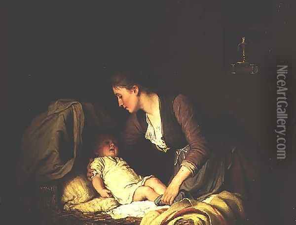 Undressing the Baby, 1880 Oil Painting - Meyer Georg von Bremen