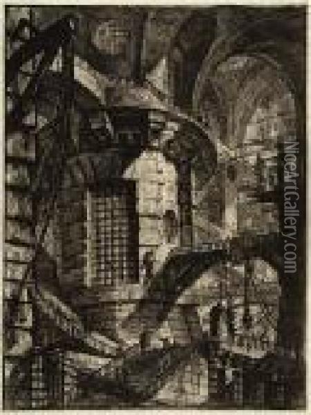 Vaulted Building With A Staircase Oil Painting - Giovanni Battista Piranesi