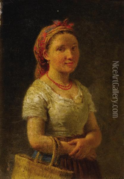 Girl With Red Necklace Oil Painting - Raffaele Casnedi