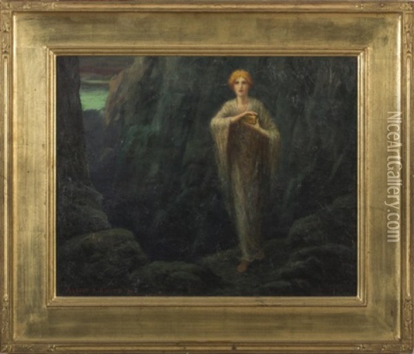 Mystical Woman Standing On A Rocky Coast Oil Painting - Albert E. Smith
