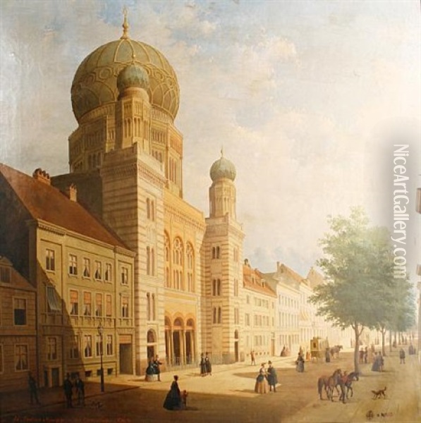The New Synagogue, Berlin Oil Painting - Emile Pierre Joseph de Cauwer