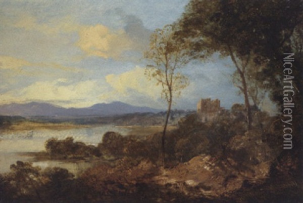 View Of A Loch With A Castle And Hills Beyond Oil Painting - Horatio McCulloch