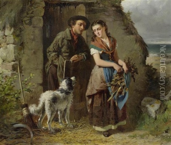 Paar Mit Einem Hund Oil Painting - Edward Charles Barnes