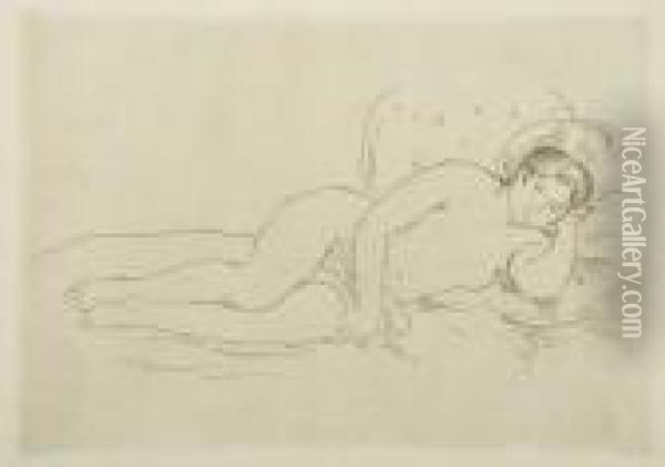 Femme Nue Couchee (tournee A Droite), 2e Planche Oil Painting - Pierre Auguste Renoir