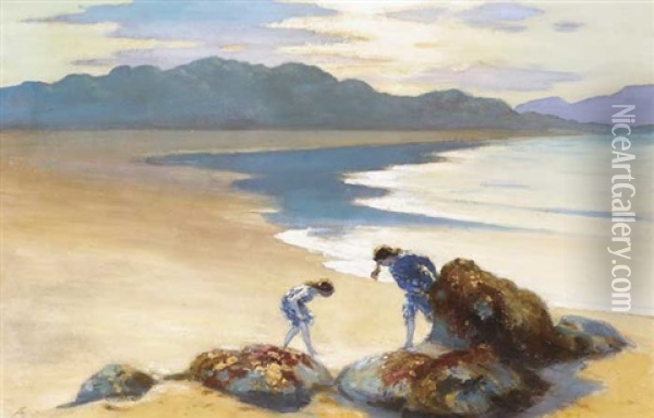 Girls On A Beach Oil Painting - George Russell