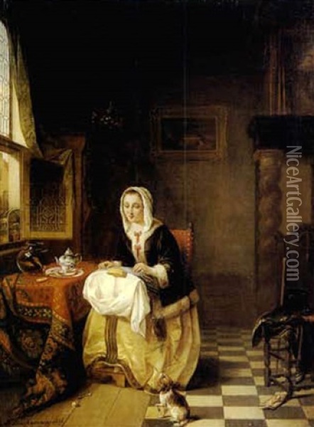 The Lacemaker Oil Painting - Alexis van Hamme