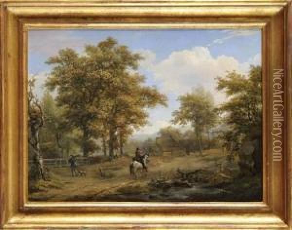Paysage Au Chasseur Et Au Cavalier Oil Painting - Hendrik Josef Fr. Van Der Poorten