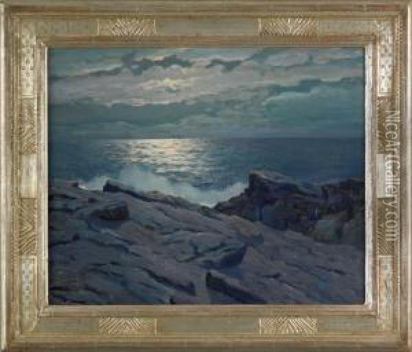 Moonlit Seascape Oil Painting - Victor Petry