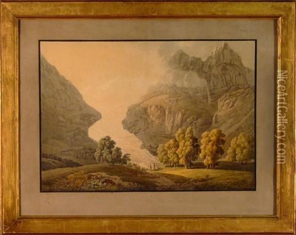 La Glacier Interieur Du Grindelwald Oil Painting - Peter Birmann