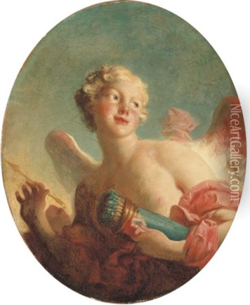 L'amour: Portrait Of A Woman As Cupid (marie-catherine Romboccoli-riggieri, Called Colombe?) Oil Painting - Jean-Honore Fragonard