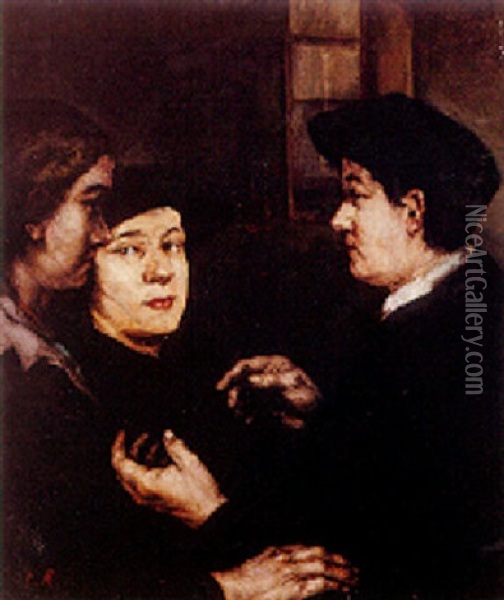 The Conversation Oil Painting - Theodule Ribot