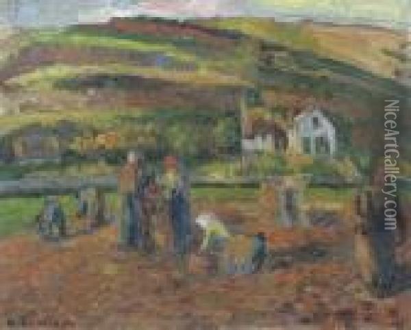 La Recolte Des Pommes De Terre, Pontoise Oil Painting - Camille Pissarro