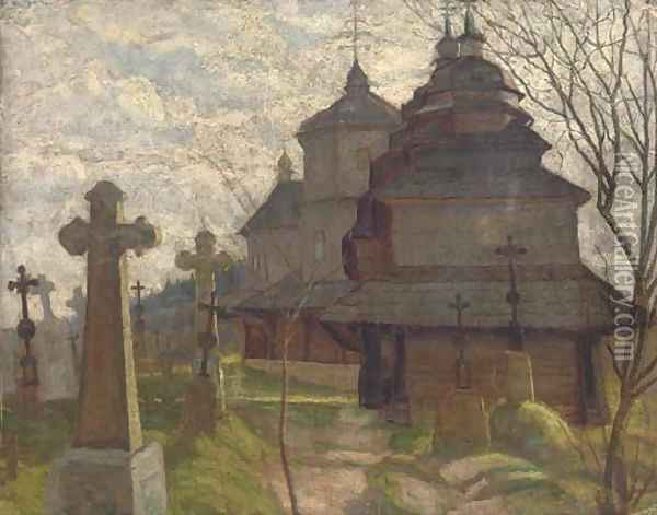 Before a Russian church Oil Painting - Russian School