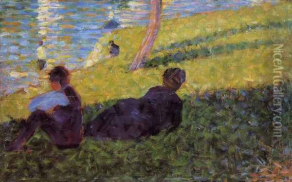 Seated Man, Reclining Woman Oil Painting - Georges Seurat